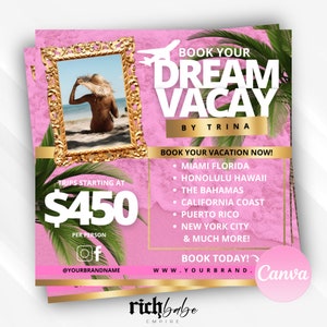 Travel Agent Template, Canva flyer, dream vacation flyer, vacation schedule flyer, traveling agent vacation agent