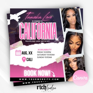 Traveling Beauty Template, Canva flyer, Eyelash extensions, lash tech, travel flyer, makeup artist, lash artist