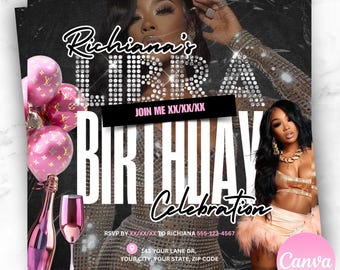 Editable Libra Season Birthday Flyer: Canva Template
