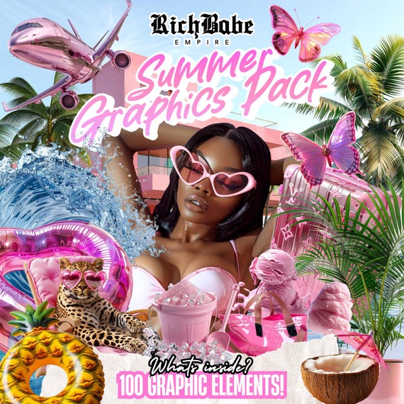 100 Summer Graphic Elements, Transparent Background (AI)