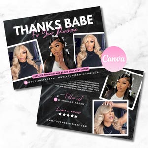 Bearbeitbare Dankeskarte, Drucken Sie sich selbst Visitenkarte, Haar-Dankekarte, Lash-Dankekarte, Design, Haar-Dankekarte