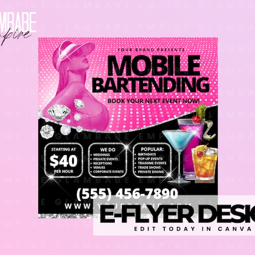 Mobile Bartending Eflyer Template Bartender Bartending Etsy