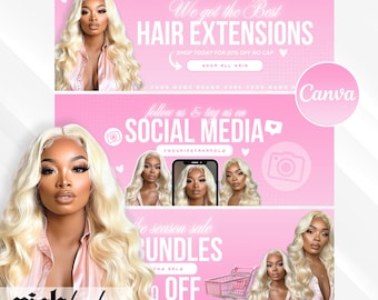Editable Hair Extension Website Banners, DIY Canva Templates