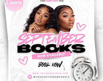 Editable September Bookings flyer, New bookings flyer, book now flyer, appointments, appointment flyer, Canva template
