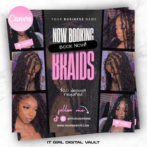 Editable Braids Flyer: Hair Install, Social Media Template