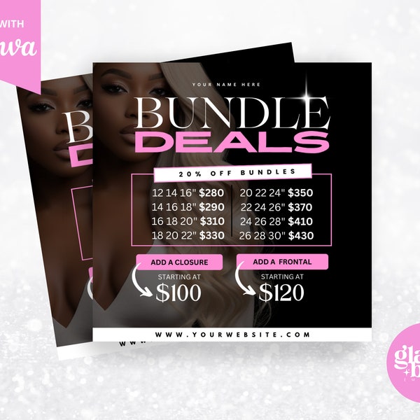 Bundle Deals flyer, Hair bundles flyer, frontals and closures flyer, hair flyer, book now flyer, appointment flyer, canva template