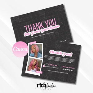 Carte de remerciement modifiable, carte de visite à imprimer vous-même, carte de remerciement pour les cheveux, carte de remerciement pour les cils, conception, carte de remerciement pour les cheveux