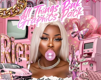 Pink Graphic Elements Pack, Beauty & Hair Designs (Digital Download)