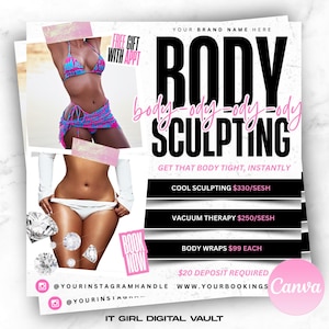 Editable Body Sculpting flyer, Canva template, body spa, body contouring, contouring flyer