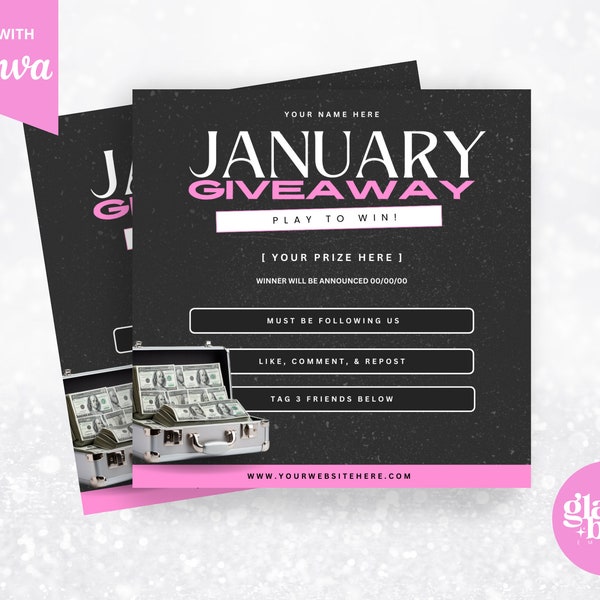 Januar Giveaway verfügbar Vorlage, Werbegeschenk Flyer, Verlosungsflyer, Verlosungs-Giveaway-Flyer, Canva-Vorlage