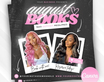 Editable August Bookings flyer, New bookings flyer, book now flyer, appointments, appointment flyer, Canva template