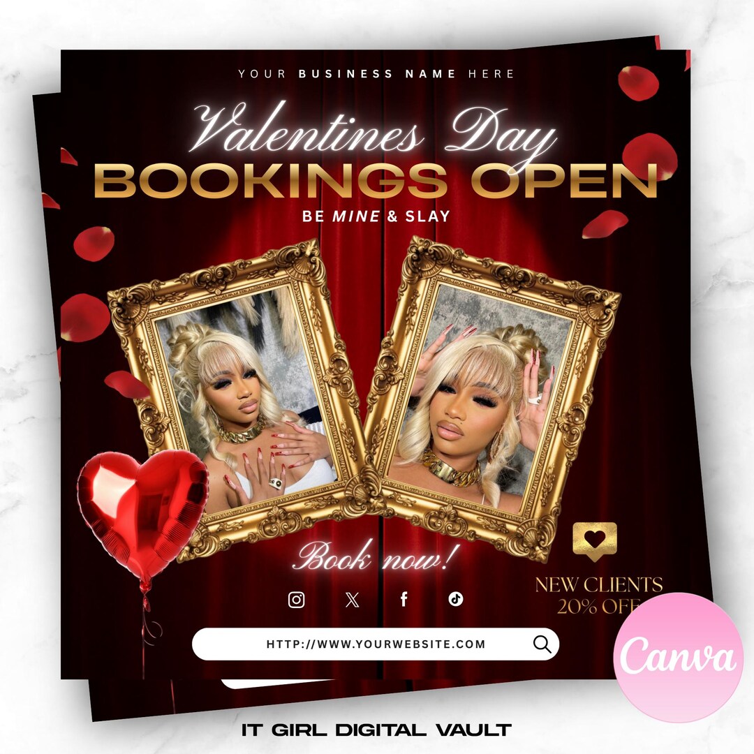 Editable February Specials Flyer: Valentine Bookings, Canva Template - Etsy