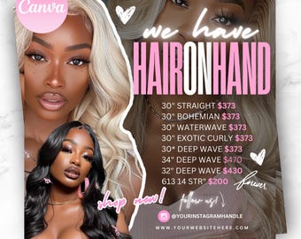 Editable Hair Flyer: Wig & Bundle Deals, Canva Template