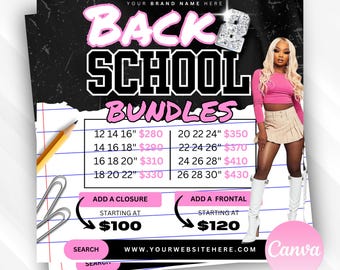 Back to School Hair Bundles Flyer, Canva Template