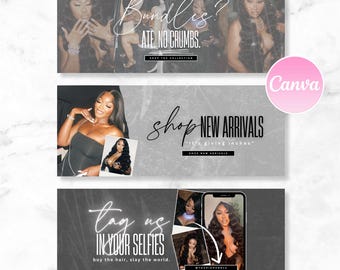 Bearbeitbare Haar-Bundles Web Slide Banner: DIY Canva Vorlagen