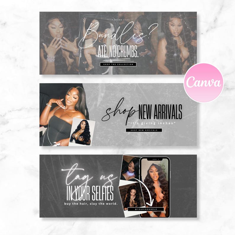Editable Hair Bundles Web Slide Banners: DIY Canva Templates image 1