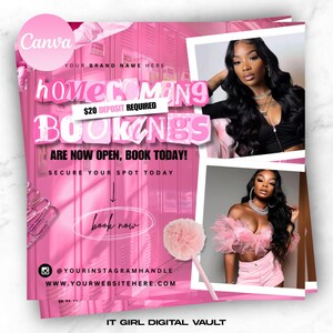 Editable Homecoming bookings flyer, hair flyer, Nails, Lashes, Makeup, Canva template.