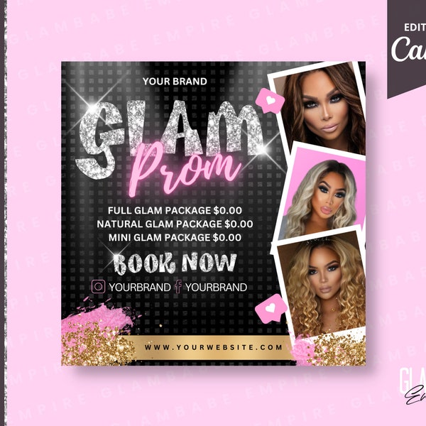 Prom Makeup Flyer Template, Homecoming flyer, Event Makeup, Eyelash extensions, lash tech, makeup class, makeup artist, lash artist