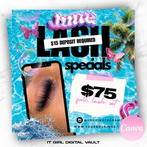 Bearbeitbarer Juni Lash Specials Flyer, Wimpern, Neue Termine, Jetzt Buchen Flyer, Buchungsflyer, Canva Vorlage
