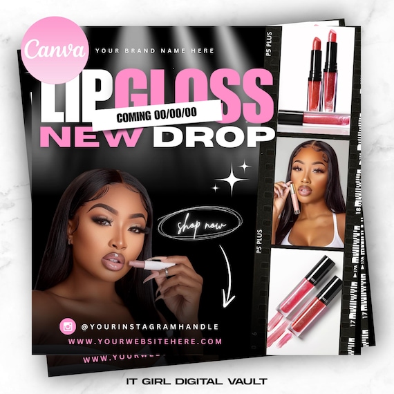 Editable lipgloss sale flyer, New lipgloss , Shop Now Flyer, Make Up Flyer, Canva Template, Makeup tech flyer
