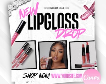 Editable lipgloss sale flyer, New lipgloss , Shop Now Flyer, Make Up Flyer, Canva Template, Makeup tech flyer