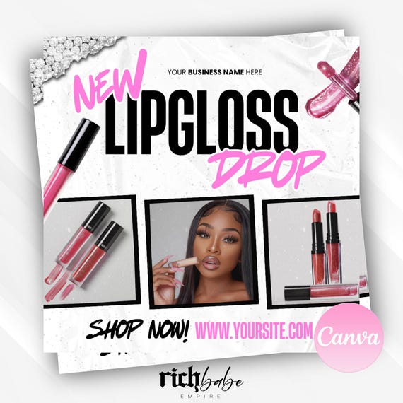 Editable lipgloss sale flyer, New lipgloss , Shop Now Flyer, Make Up Flyer, Canva Template, Makeup tech flyer