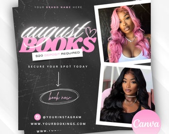 Editable August Bookings flyer, New bookings flyer, book now flyer, appointments, appointment flyer, Canva template