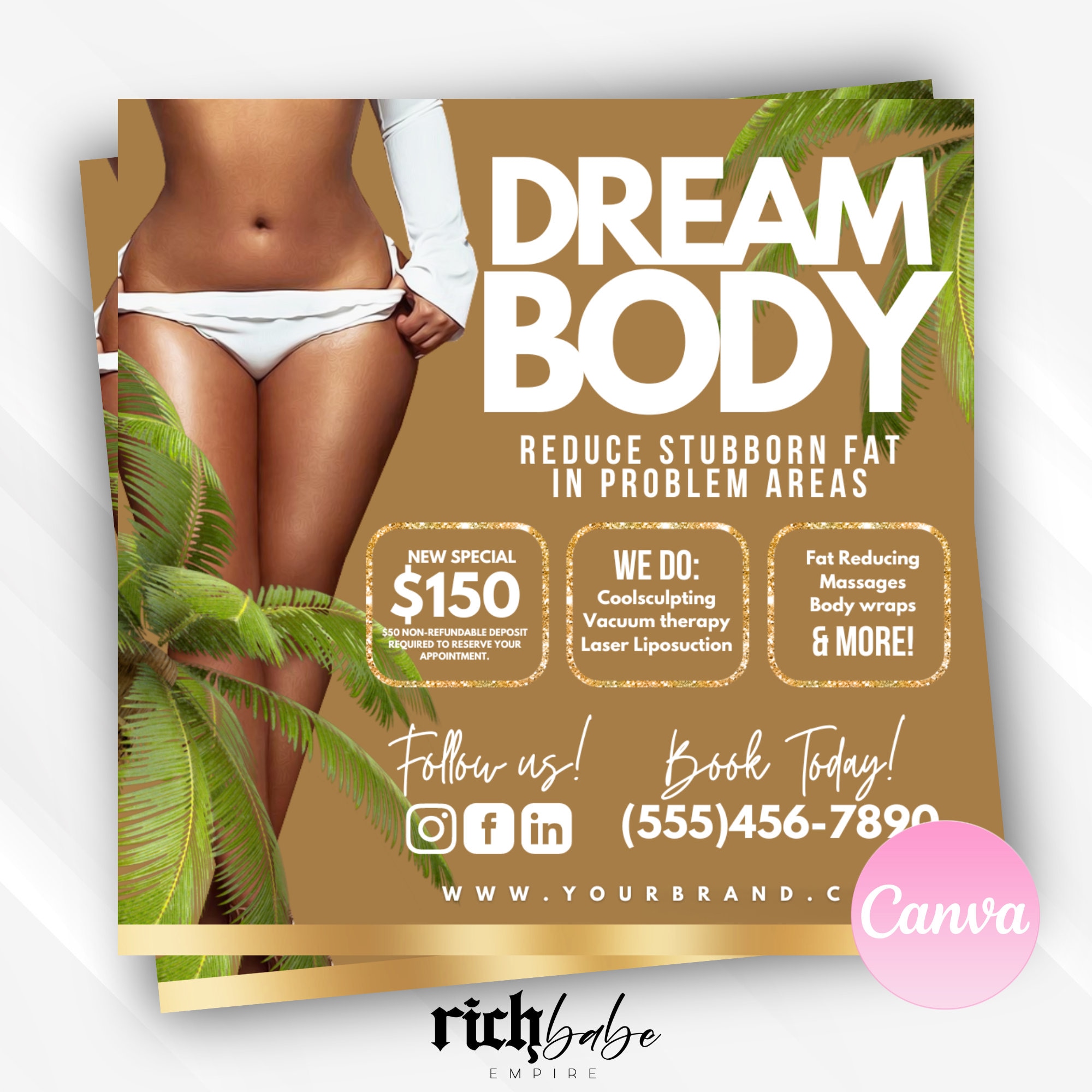 Body Sculpting E-flyer, Canva template, body spa, body contouring, contouring flyer, social media flyer