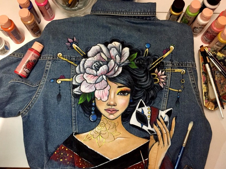 Hand Painted Denim Jacket Etsy