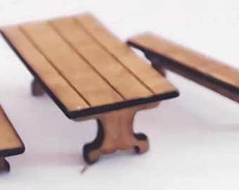 144th Scale Trestle Table with 2 Benches