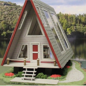 Kit de casa con estructura A de cuarto de escala, cortado con láser con ventanas acrílicas