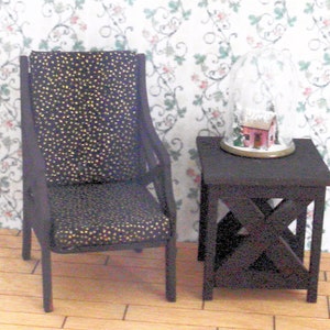 Twelfth Scale Miniature Chair and Table Set with Customizable Foam Cushions