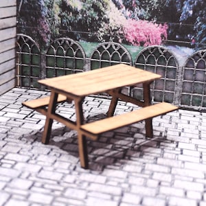 Quarter scale laser cut picnic table with attached benches