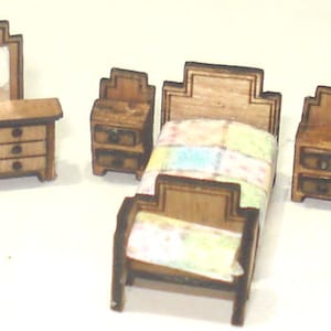 1/144th scale complete Bedroom set with easy assembly - Perfect for miniaturists working in 12th scale as well.
