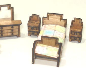 1/144th scale complete Bedroom set with easy assembly - Perfect for miniaturists working in 12th scale as well.