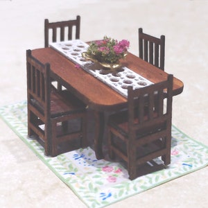Miniature Dining Room Set: Quarter Scale Table with 4 Chairs with a French Provincial Style