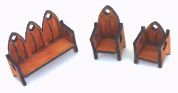 144th Scale Castle or Tutor style set of 3 Seats kit, micro scale, 1 144th scale