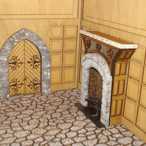 Detailed Miniature Oversized Castle Fireplace Kit with Wood Paneling - DIY Quarter Scale