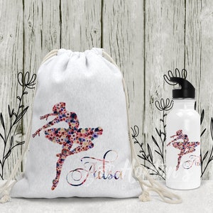 Personalised Back to Ballet Water Bottle, Ballet Bag| Floral| Spout with Straw| Ballerina gift, Stocking Filler Gifts, Gym Bag, PE Bag