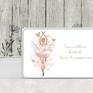 Personalised Pink Ballerina Hair Tin, clips and bobbles, bun nets, tin gift box, storage box with lid, hair accessories storage,for her