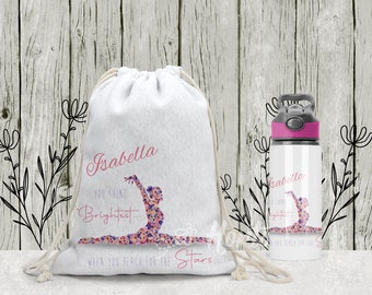 Personalised Gymnastics Bag & Water Bottle Set, Gym Bag, Gymnastics water bottle, Gymnast gift, Birthday gift for her