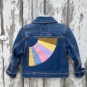 4T Upcycled Denim / Jean Jacket with Fan Quilt Square