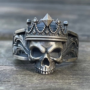 925 Sterling Silver Handmade Skull Ring, Handmade Skull Ring for Men, Boxer Bearded skull Biker Ring, Demonic Men's Skull Ring Gift for Him