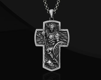 Sterling Silver Archangel Saint Michael Cross Necklace