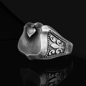 925 Sterling Silber Pik Minimalist Männer Ring, Einzigartiges Geschenk für Poker Spieler, Statement Poker Ace of Hearts Silber Spieler Ring Geschenk für Männer