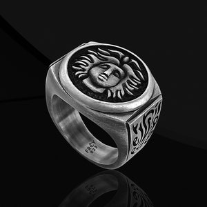 Handmade Sterling Silver Medusa Ring: Greek Mythology Signet