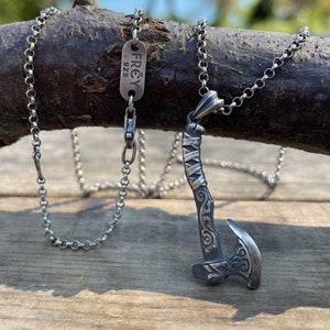 Personalized Viking Silver Axe Necklace gifts for Men, Throwing Silver Axe Gifts, Viking Battle Axe Handmade Sterling Silver Men Necklace