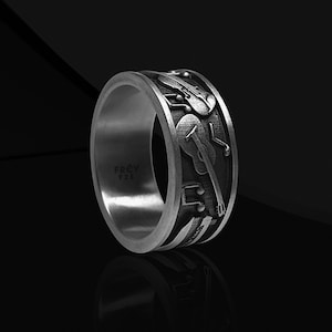 Oxidized Sterling Silver Musical Instrument Ring: Guitar, Piano, Violin