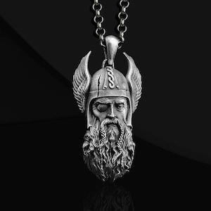 Odin Old God Sterling Silver Scandinavian Necklace Gift For Best Friend, Norse Mythology Pagan Odin Necklace, Bookworm Necklace For Dad
