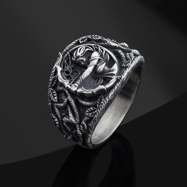 Greek Goddess Artemis 925 Sterling Silver Ring, Greek Goddess Mythology Ring, Roman Goddess of the Hunt Diana Ring, Goddess Gift for her